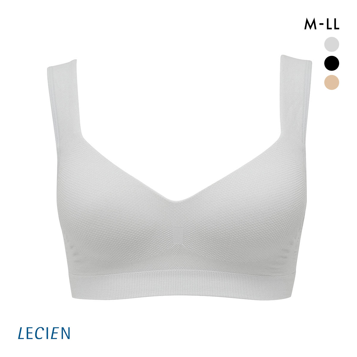ルシアン 細くみせるインナー メッシュ カップ付 ハーフトップ Daily Liner M L LL 大きいサイズ 吸汗速乾 LECIEN PowerShape(LGY-薄グレー-M)