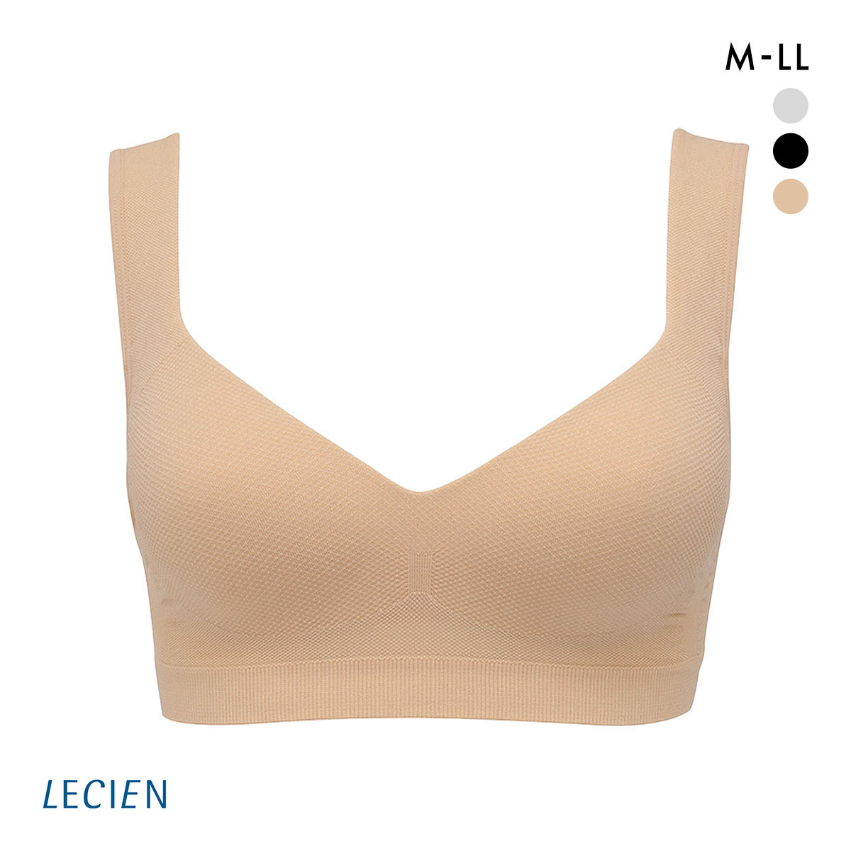 ルシアン 細くみせるインナー メッシュ カップ付 ハーフトップ Daily Liner M L LL 大きいサイズ 吸汗速乾 LECIEN PowerShape(BE-ベージュ-M)