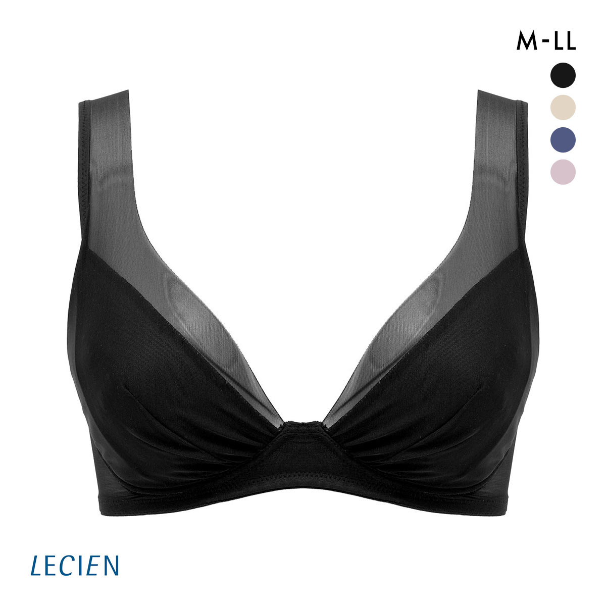ルシアン LECIEN とにかく軽くて肩らくちん 4/5カップ ノンワイヤー ブラジャー M L LL 単品(BK-ブラック-M)