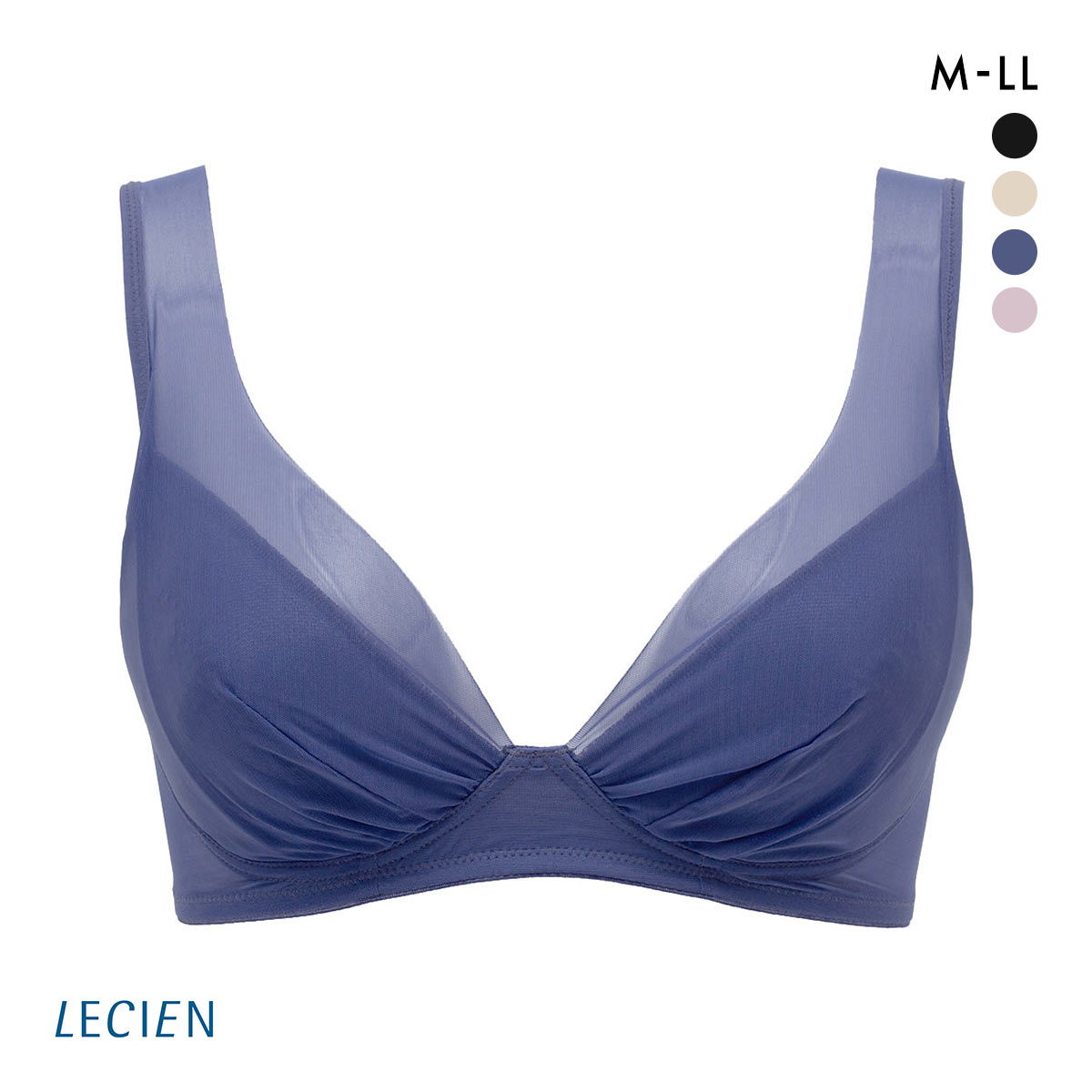 ルシアン LECIEN とにかく軽くて肩らくちん 4/5カップ ノンワイヤー ブラジャー M L LL 単品(ID-インディゴ-M)