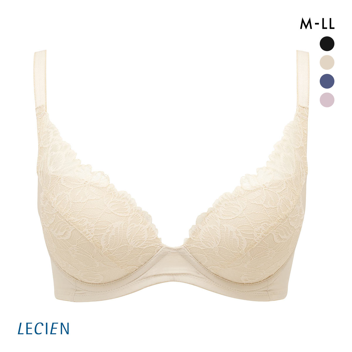 ルシアン LECIEN 下がり胸を持ち上げてふっくら丸胸  4/5カップ ノンワイヤー ブラジャー ワイヤレス M L LL 単品(BE-ベージュ-M)