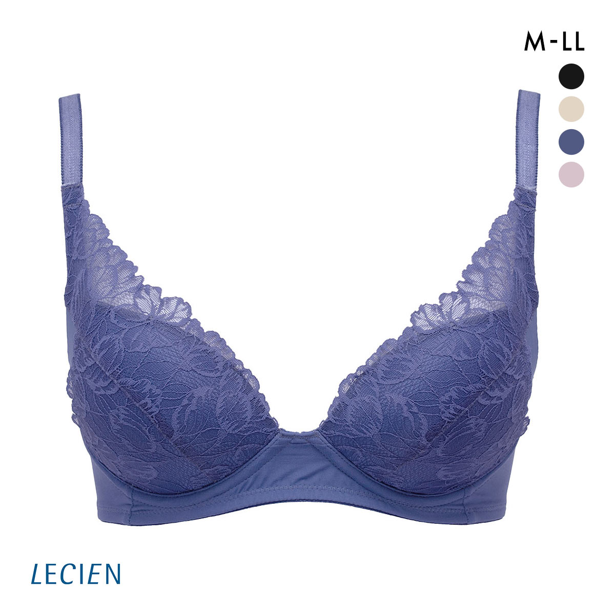 ルシアン LECIEN 下がり胸を持ち上げてふっくら丸胸  4/5カップ ノンワイヤー ブラジャー ワイヤレス M L LL 単品(ID-インディゴ-M)
