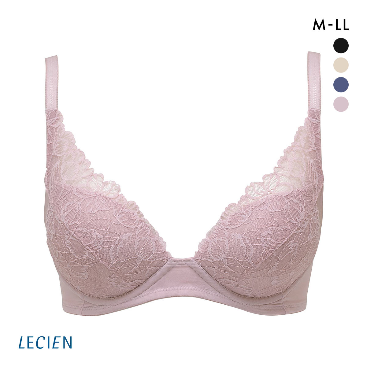 ルシアン LECIEN 下がり胸を持ち上げてふっくら丸胸  4/5カップ ノンワイヤー ブラジャー ワイヤレス M L LL 単品(RO-ローズ-M)
