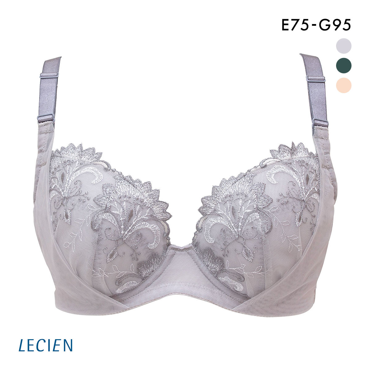 ルシアン LECIEN 大きめバスト専用 コンパクト設計 4/5カップ ブラジャー EFG 脇高 脇肉 大きいサイズ 単品 グラマー(GY-グレー-E75)