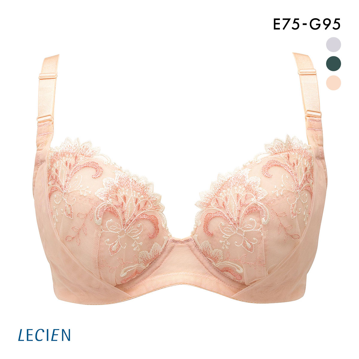 ルシアン LECIEN 大きめバスト専用 コンパクト設計 4/5カップ ブラジャー EFG 脇高 脇肉 大きいサイズ 単品 グラマー(OR-オレンジ-E75)