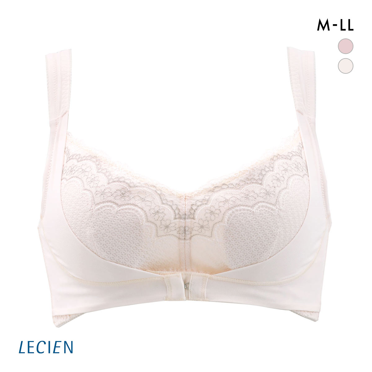 ルシアン LECIEN ナイトサポート ブラ フロントホックタイプ 就寝用 ハーフトップ ノンワイヤー ナイトブラ M L LL 単品(VL-バニラ-M)