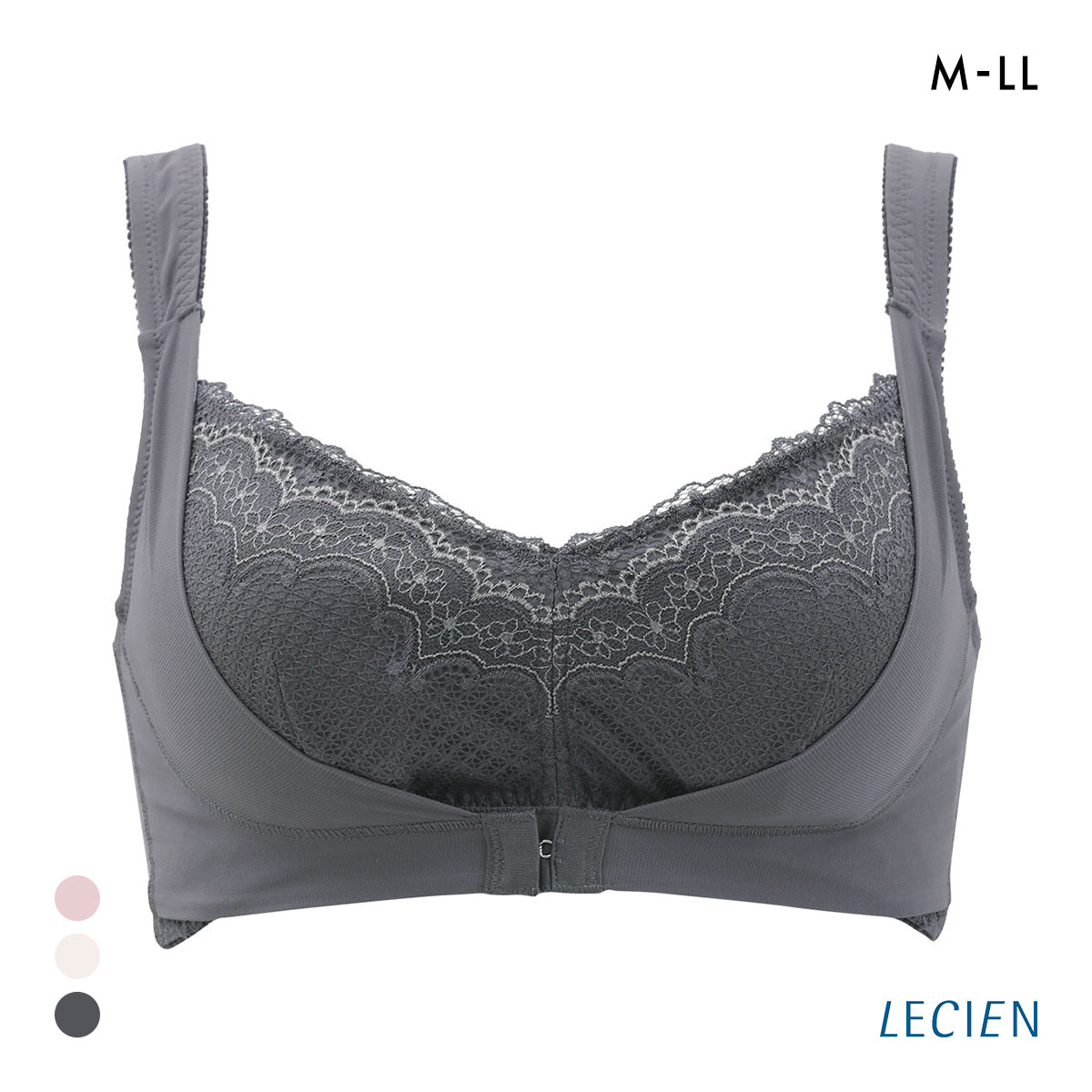 ルシアン LECIEN ナイトサポート ブラ フロントホックタイプ 就寝用 ハーフトップ ノンワイヤー ナイトブラ M L LL 単品(DGY-濃グレー-M)