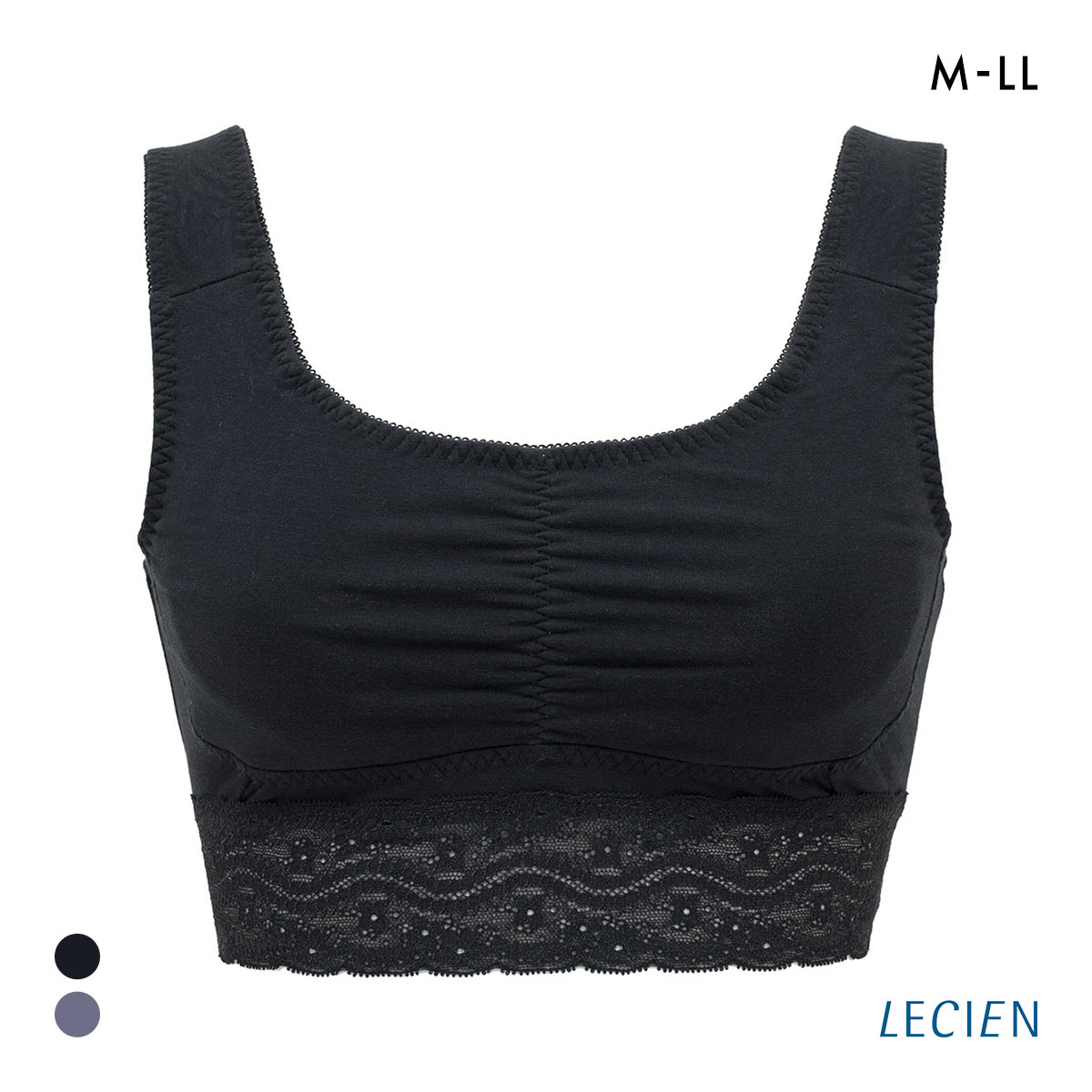 ルシアン LECIEN ナイトサポート ブラ 裏パイルタイプ 就寝用 ハーフトップ ノンワイヤー ナイトブラ M L LL 単品(BK-ブラック-M)