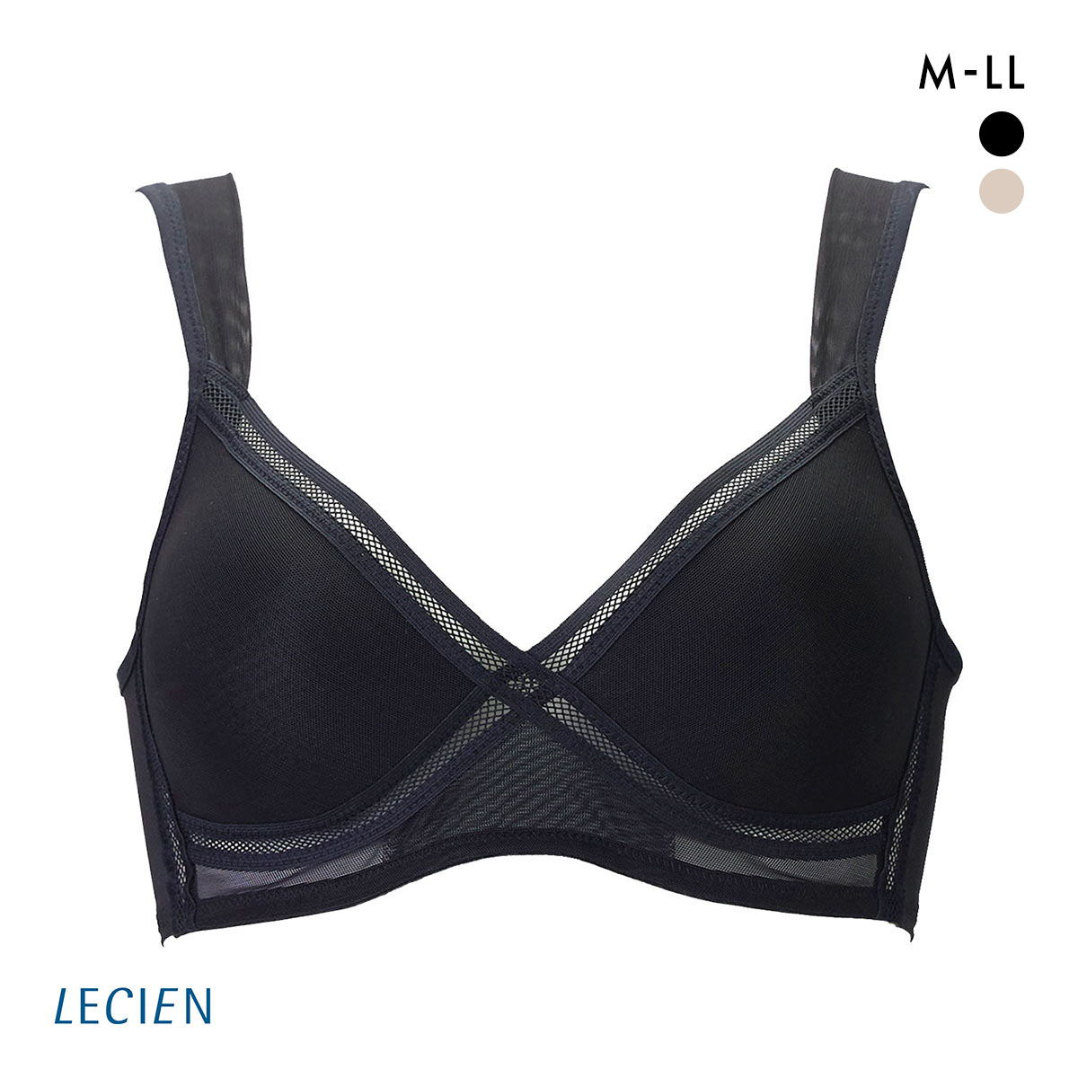 ルシアン LECIEN グッドチョイス GOOD CHOICE ハーフトップ ブラジャー M L LL カップ裏メッシュ ワイヤレスブラ 夏 単品(BK-ブラック-M)