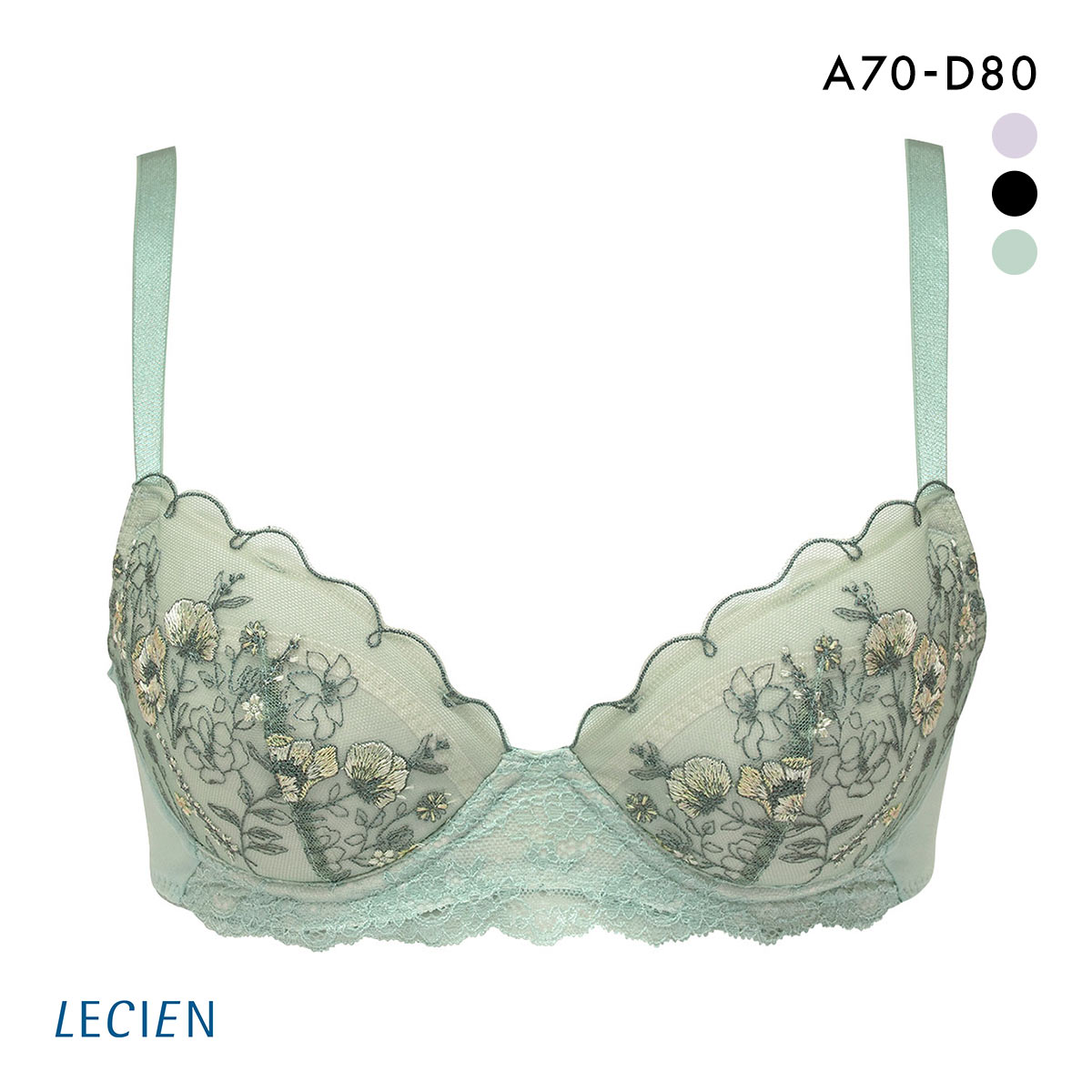 ルシアン ふんわりUPブラ 3/4カップ ブラジャー ABCD バストアップ リフトアップ カップリフト LECIEN(GR-グリーン-A70)