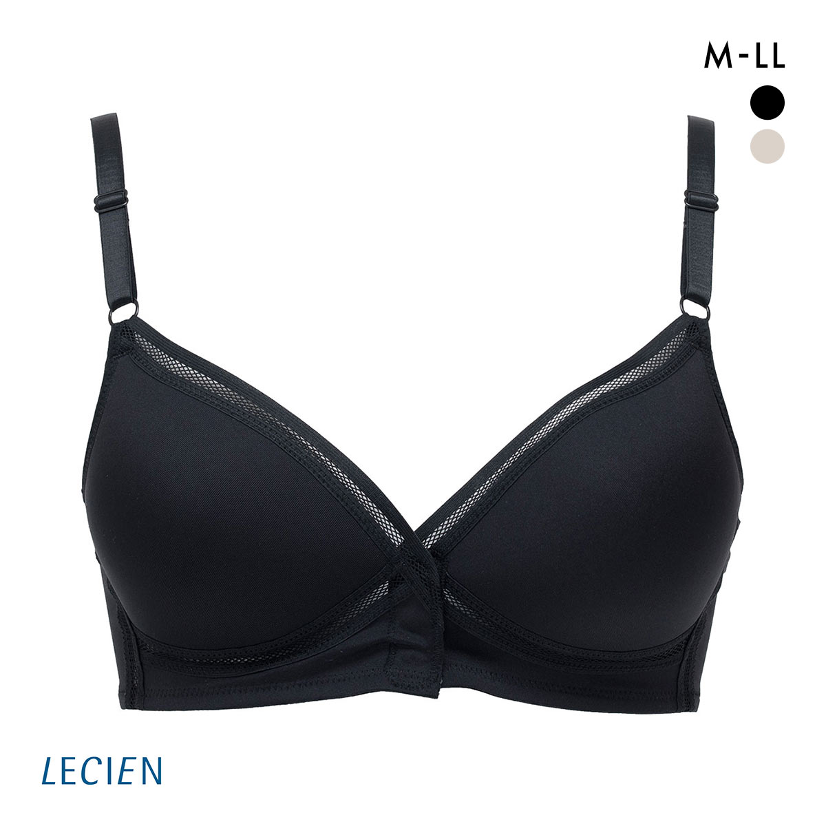 ルシアン グッドチョイス GOOD CHOICE フロントオープン ブラジャー M L LL カップ裏メッシュ ワイヤレスブラ 前開き LECIEN(BK-ブラック-M)
