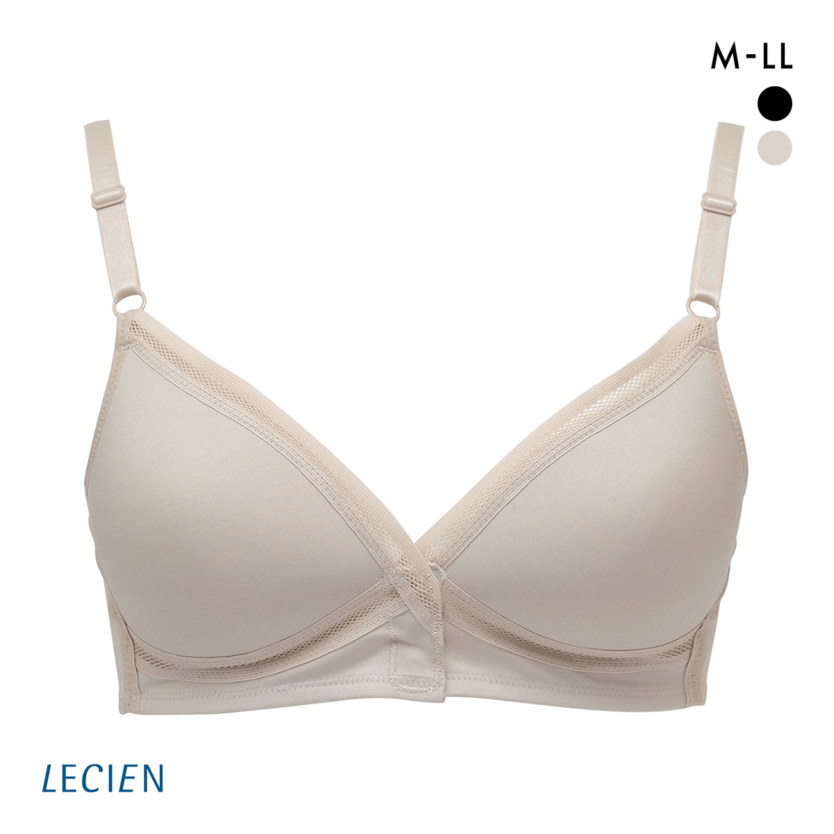 ルシアン グッドチョイス GOOD CHOICE フロントオープン ブラジャー M L LL カップ裏メッシュ ワイヤレスブラ 前開き LECIEN(LBE-薄ベージュ-M)