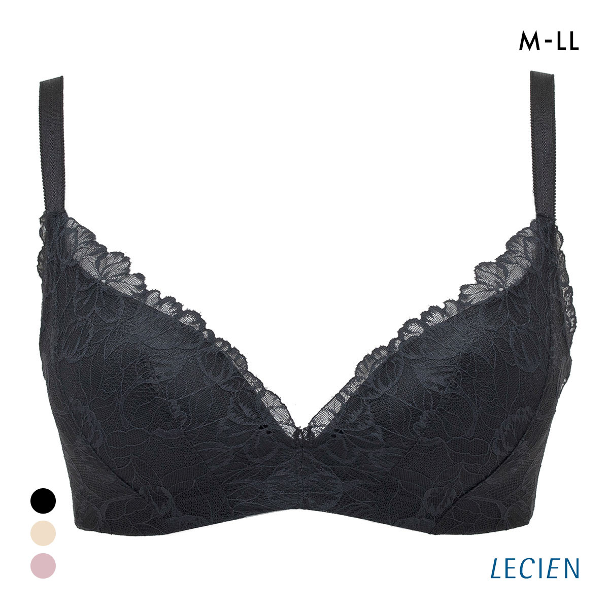 ルシアン 凸凹段差を解決 3/4カップ ノンワイヤー ブラジャー M L LL LECIEN(BK-ブラック-M)