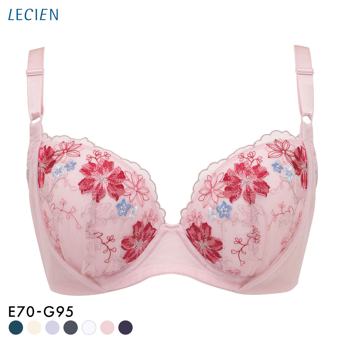ルシアン 大きめバスト専用 コンパクト設計 4/5カップ ブラジャー EFG 脇高 脇肉 大きいサイズ グラマー LECIEN(PI-ピンク-E75)