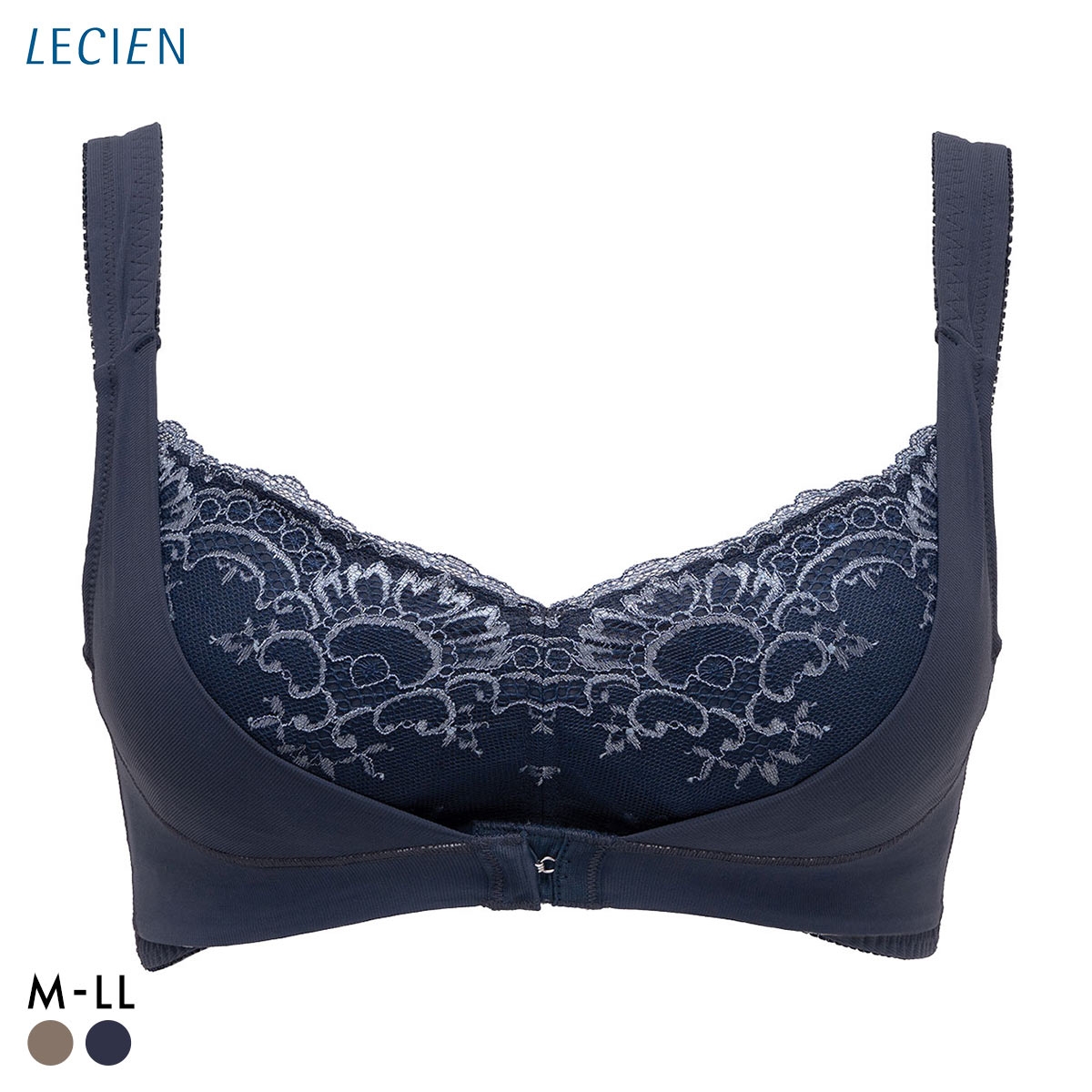 ルシアン LECIEN ナイトサポート ブラ フロントホックタイプ 就寝用 ハーフトップ ノンワイヤー ナイトブラ M L LL 単品(NV-ネイビー-M)