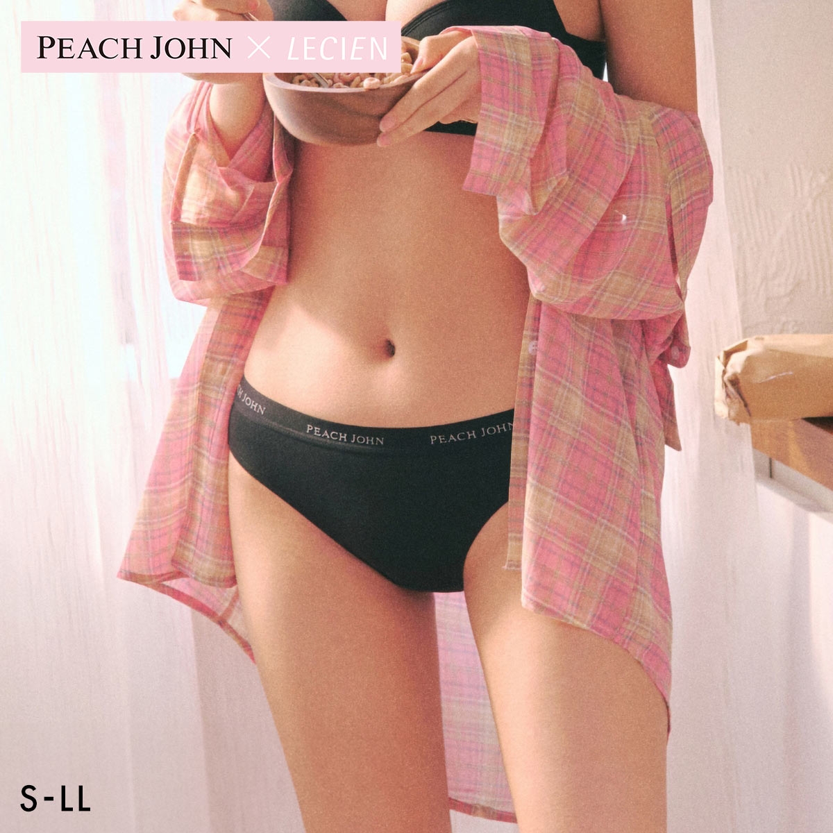 ルシアン PEACH JOHN×LECIEN ペアショーツ CASUALタイプ ティーン ピーチジョン PJコラボ パンツ ノーマルショーツ 下着(BK-ブラック-S)