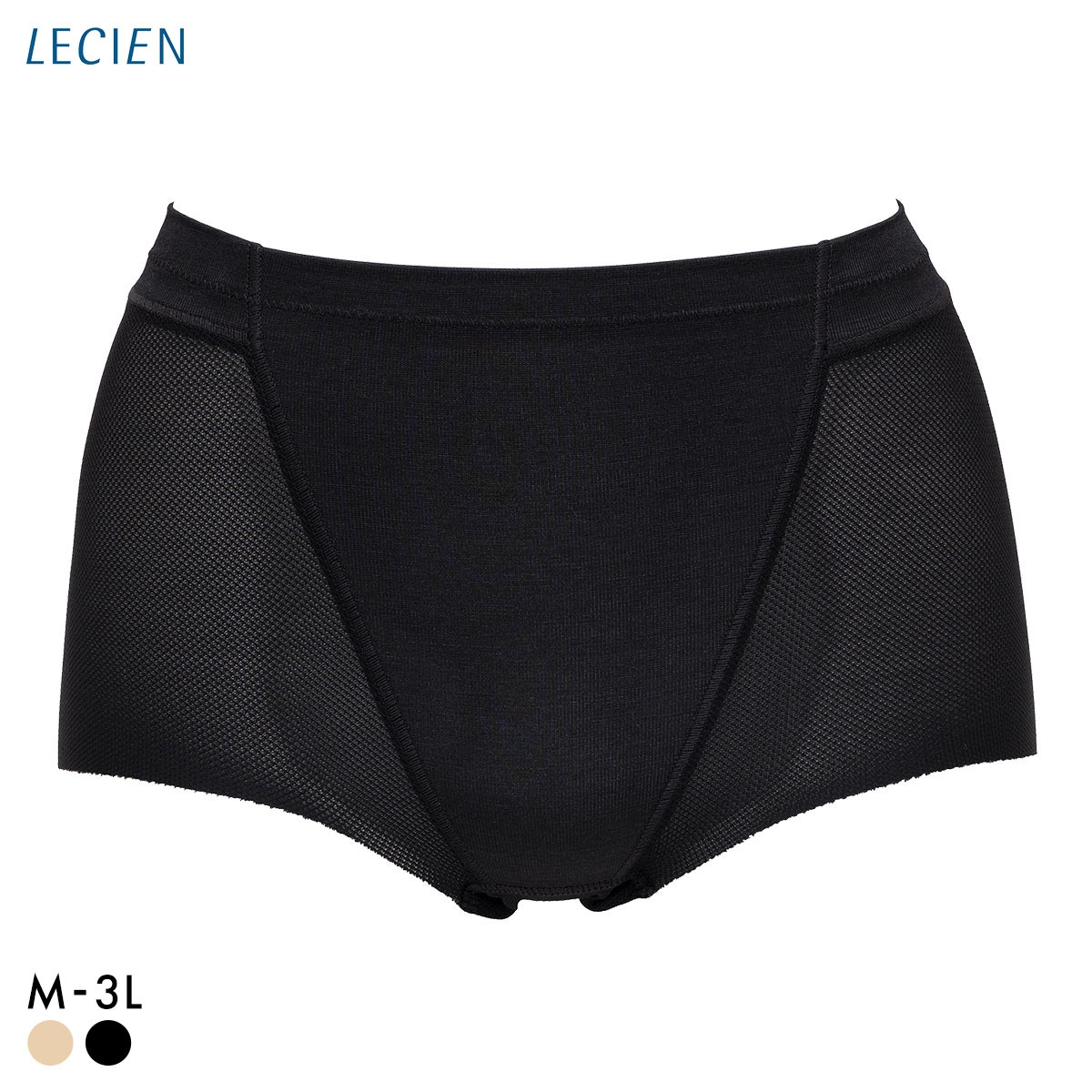 ルシアン LECIEN 小腹押さえパンツ 涼しいメッシュ ショート丈 吸汗速乾 ガードル ショーツ お腹押さえ 補正 ソフト 下半身のお悩み解決(BK-ブラック-M)