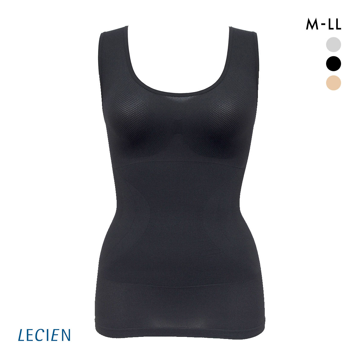 ルシアン LECIEN PowerShape タンクトップ 細くみせるインナー DailyLiner シェイパー 吸汗速乾  M L LL 成型(BK-ブラック-M)