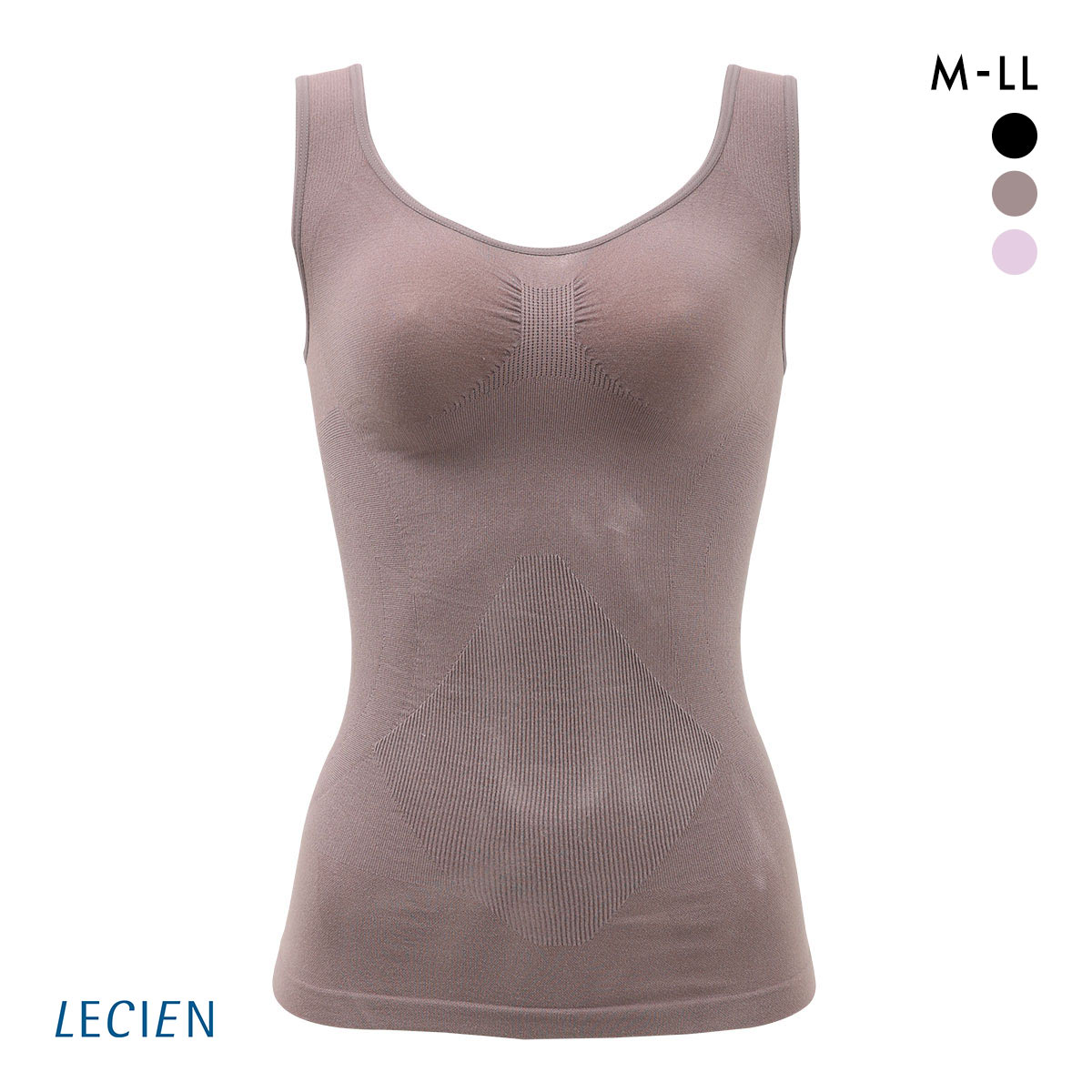 ルシアン 細くみせるインナー パワーシェイプ　タンクトップ インナー M L LL シェイパー 裏パイル 成型 LECIEN PowerShape(BRG-ブラウングレー-M)