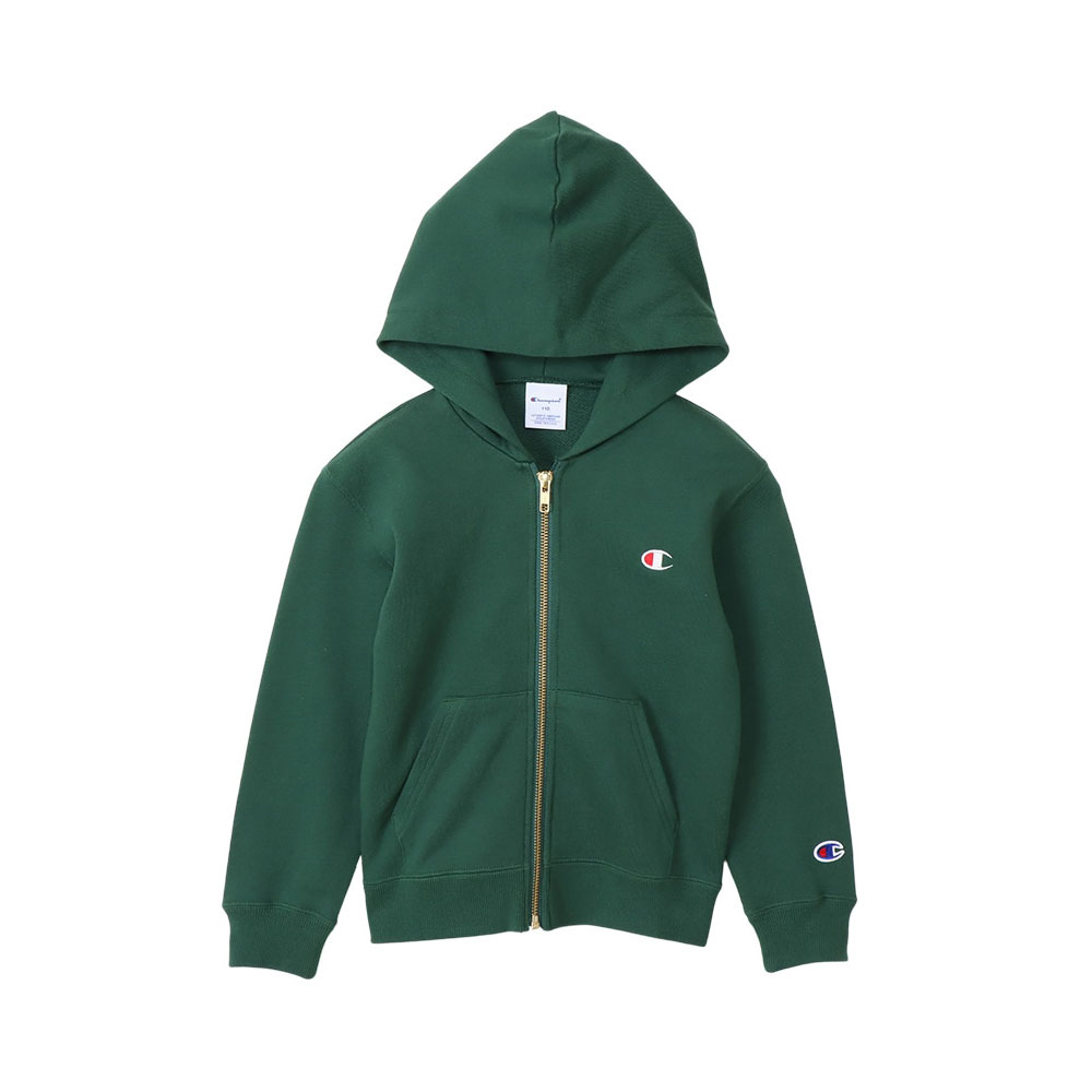 チャンピオン Champion キッズ ジュニア ジップフーデッド スウェットシャツ 女の子 男の子 ベーシック(DGR-濃グリーン-130)