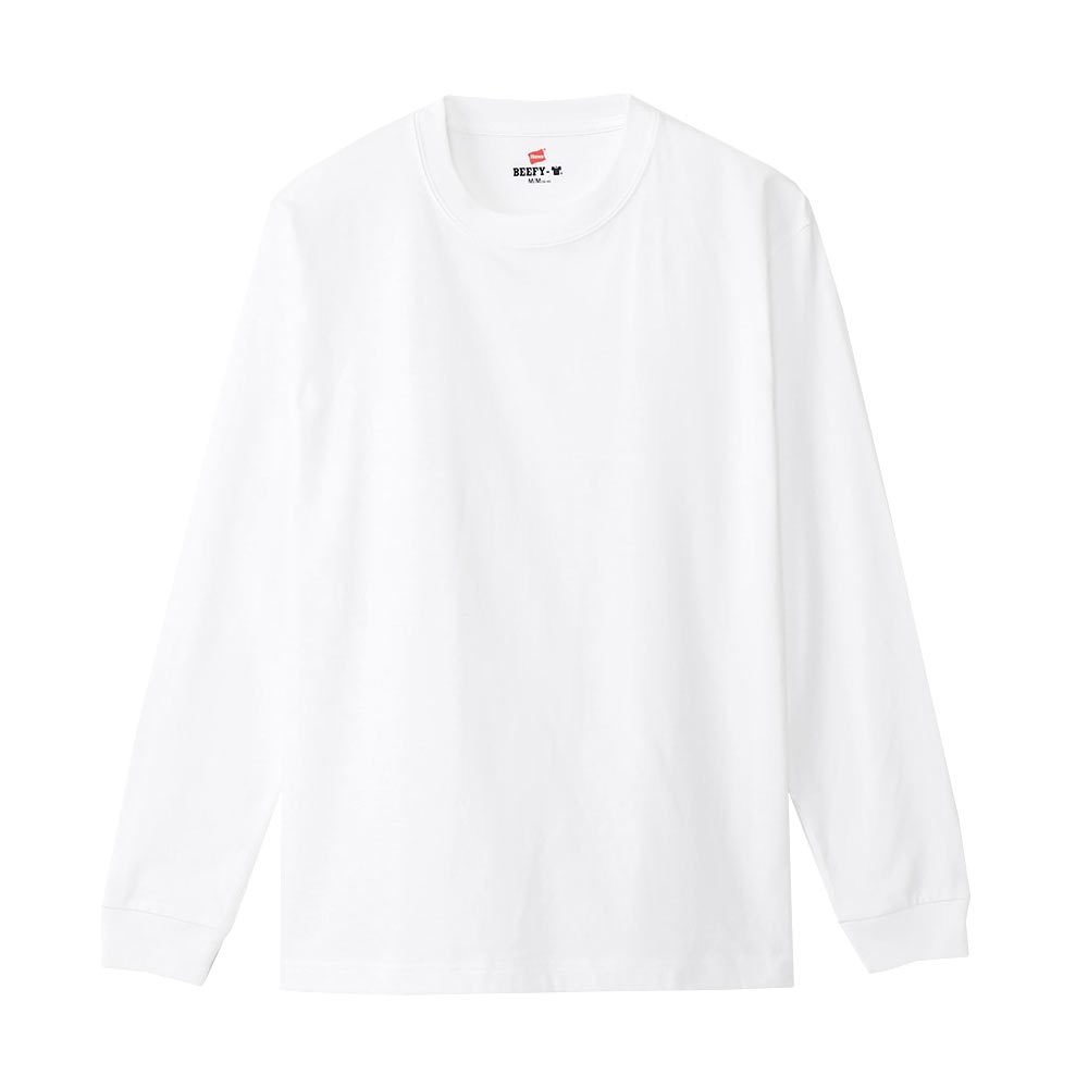 ヘインズ Hanes ビーフィー BEEFY-T クルーネック ロングスリーブ  Tシャツ 長袖 インナー H5186 ヘビーウェイト 白T(WH-ホワイト-XS)
