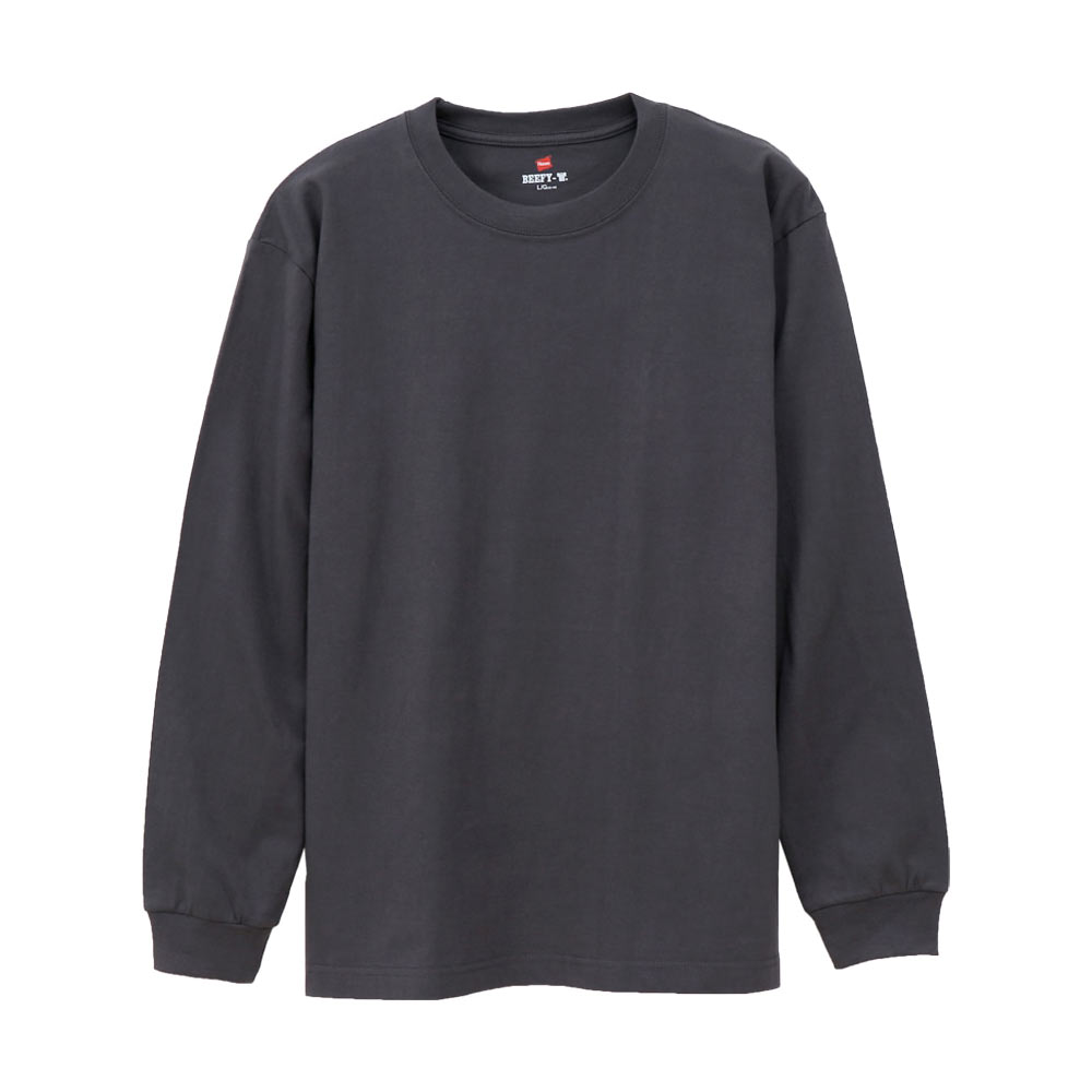 ヘインズ Hanes ビーフィー BEEFY-T クルーネック ロングスリーブ  Tシャツ 長袖 インナー H5186 ヘビーウェイト 白T(CGY-チャコール-XS)