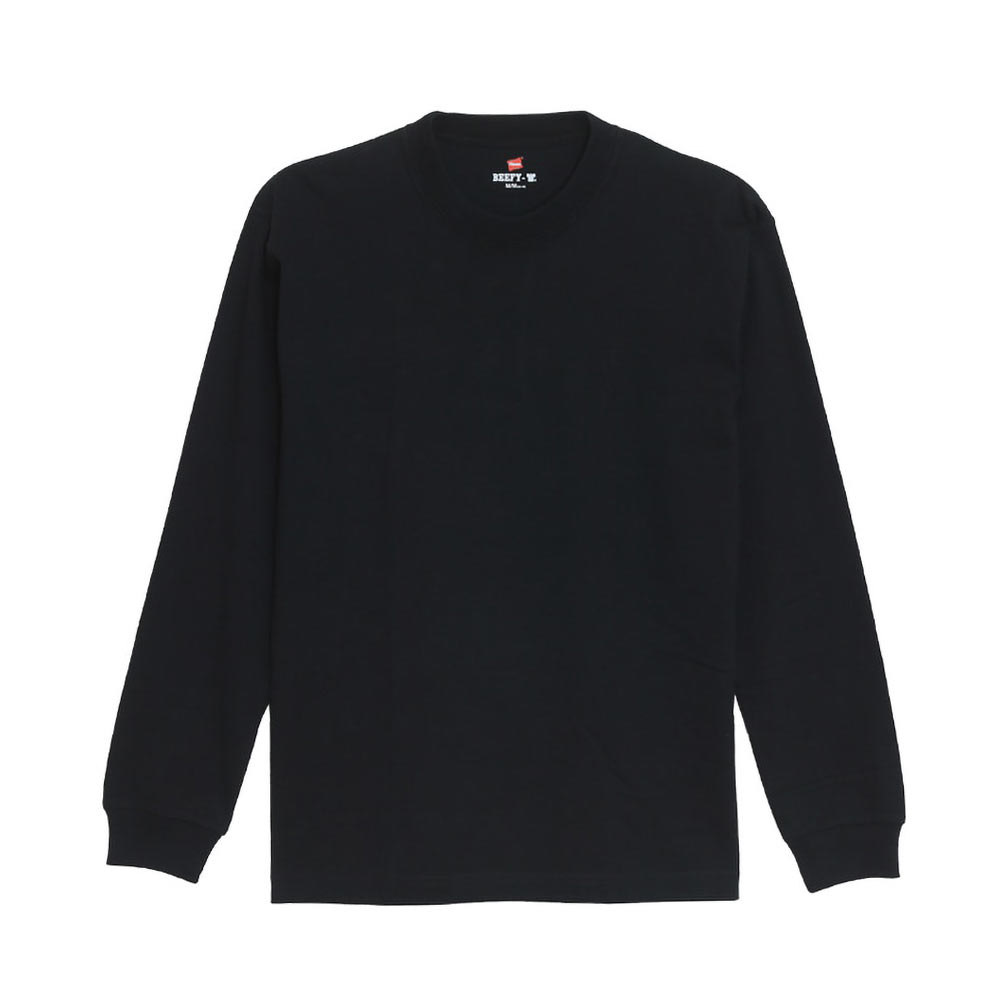 ヘインズ Hanes ビーフィー BEEFY-T クルーネック ロングスリーブ  Tシャツ 長袖 インナー H5186 ヘビーウェイト 白T(BK-ブラック-XS)