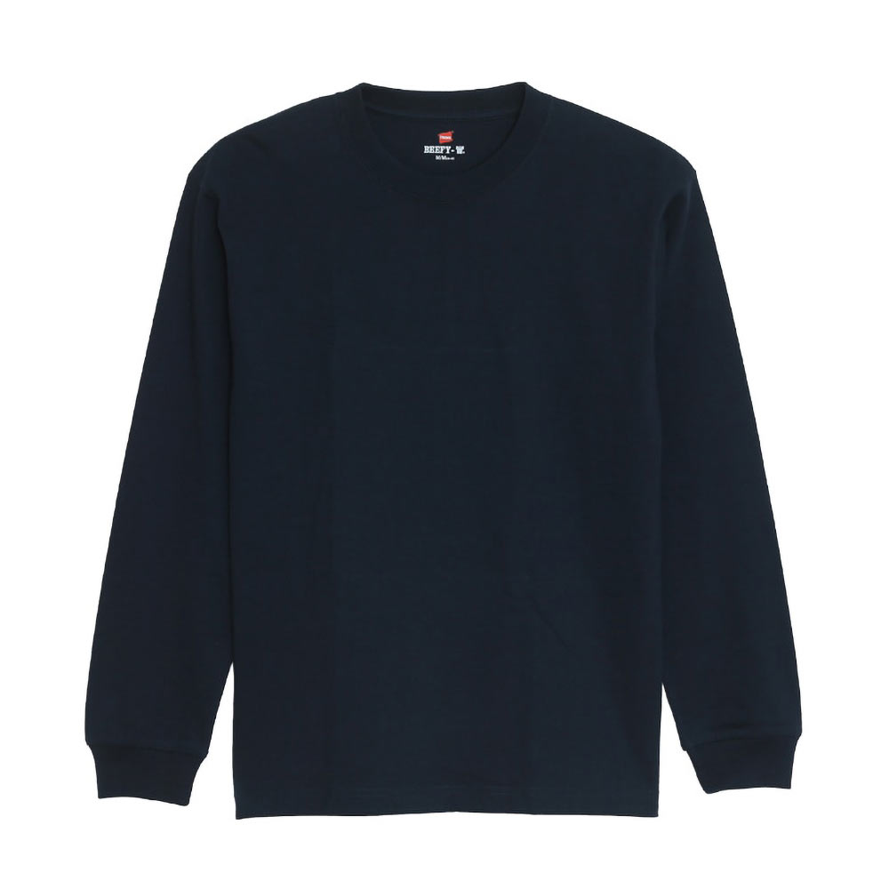 ヘインズ Hanes ビーフィー BEEFY-T クルーネック ロングスリーブ  Tシャツ 長袖 インナー H5186 ヘビーウェイト 白T(NV-ネイビー-XS)