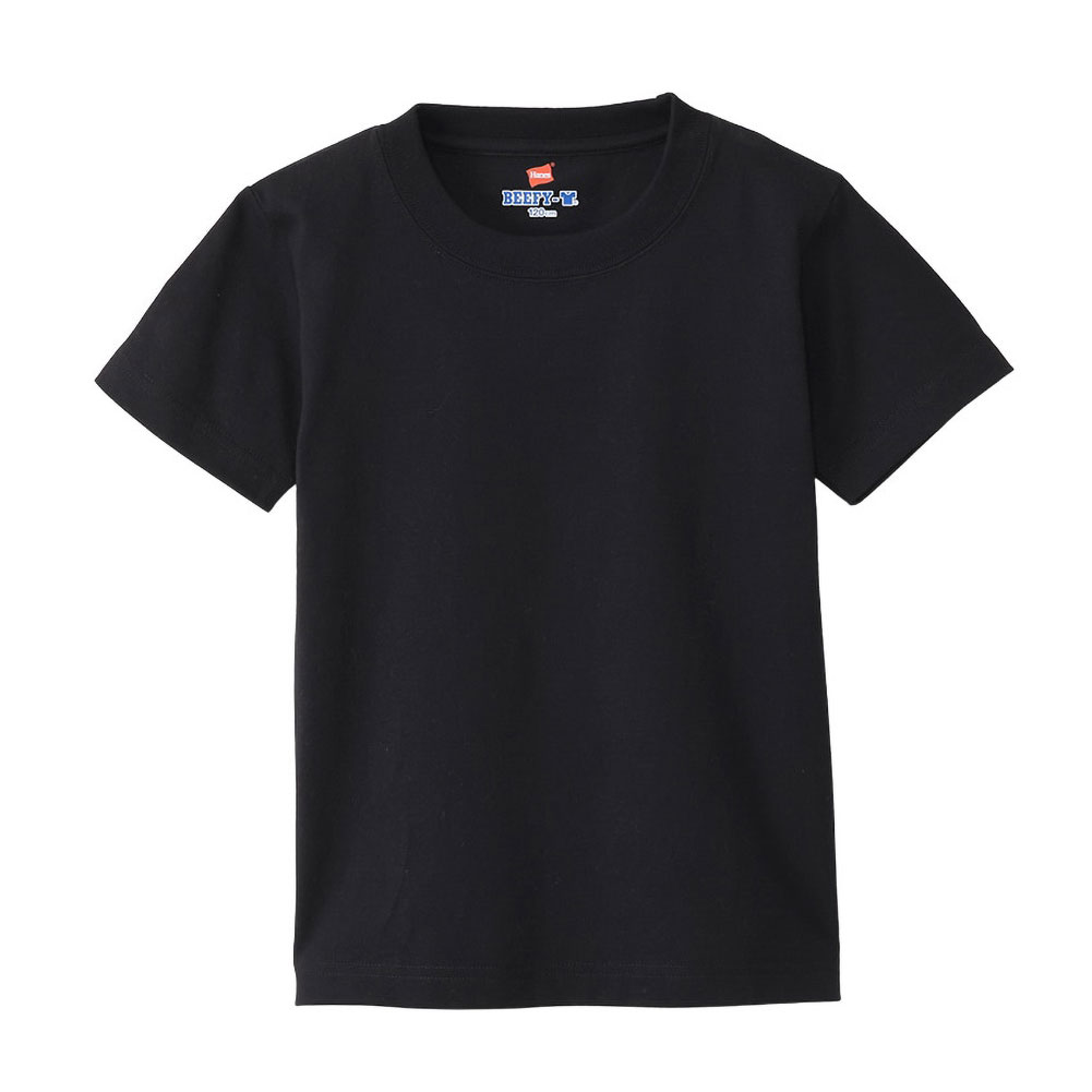 ヘインズ Hanes ビーフィー BEEFY-T キッズ ジュニア ショートスリーブ クルーネック Tシャツ 子供 男児 女児 H5380 ヘビーウェイト 白T(BK-ブラック-120)