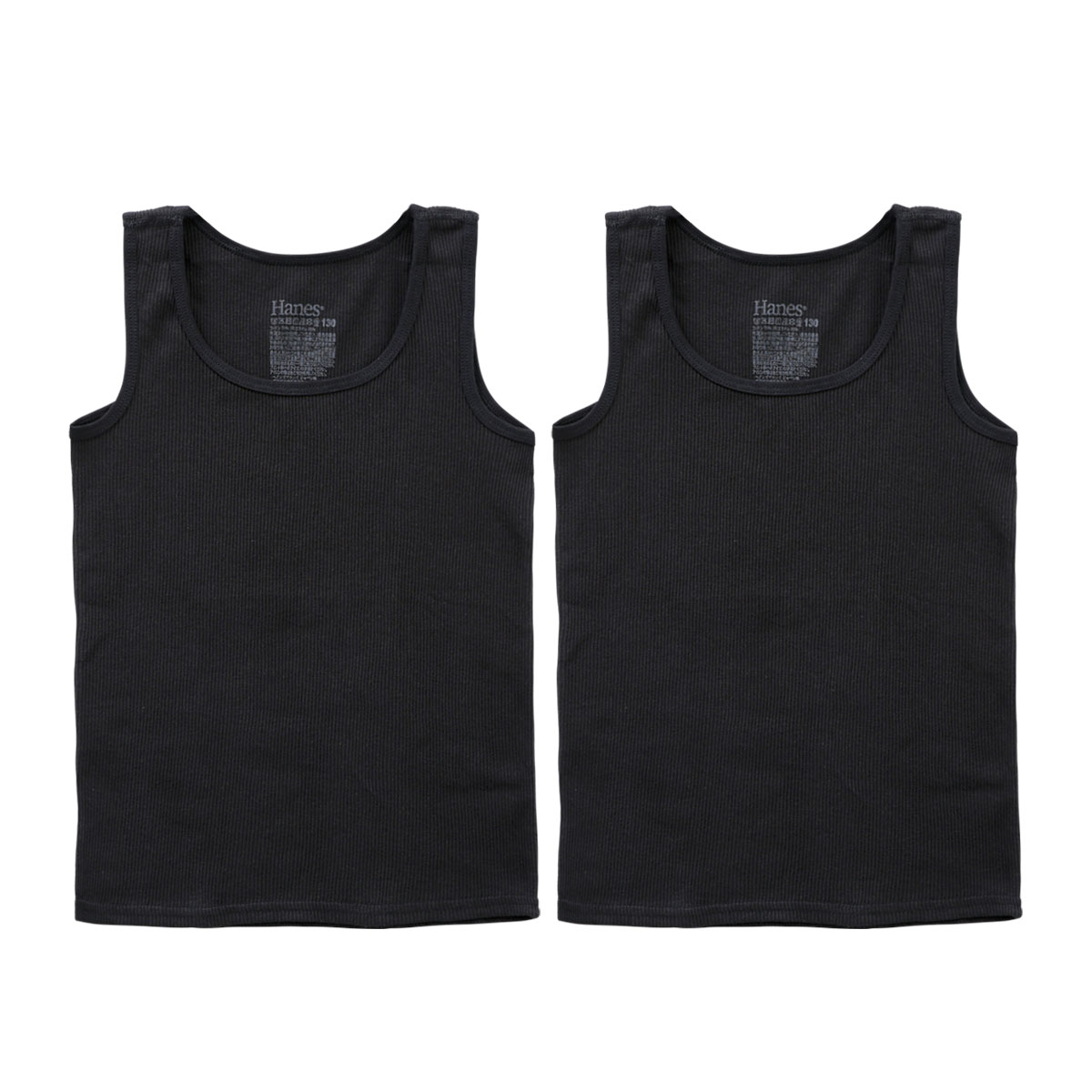 ヘインズ Hanes 2P リブ タンクトップ キッズ ジュニア 2枚組 インナー 綿混 HB2EX201(BK-ブラック-130)