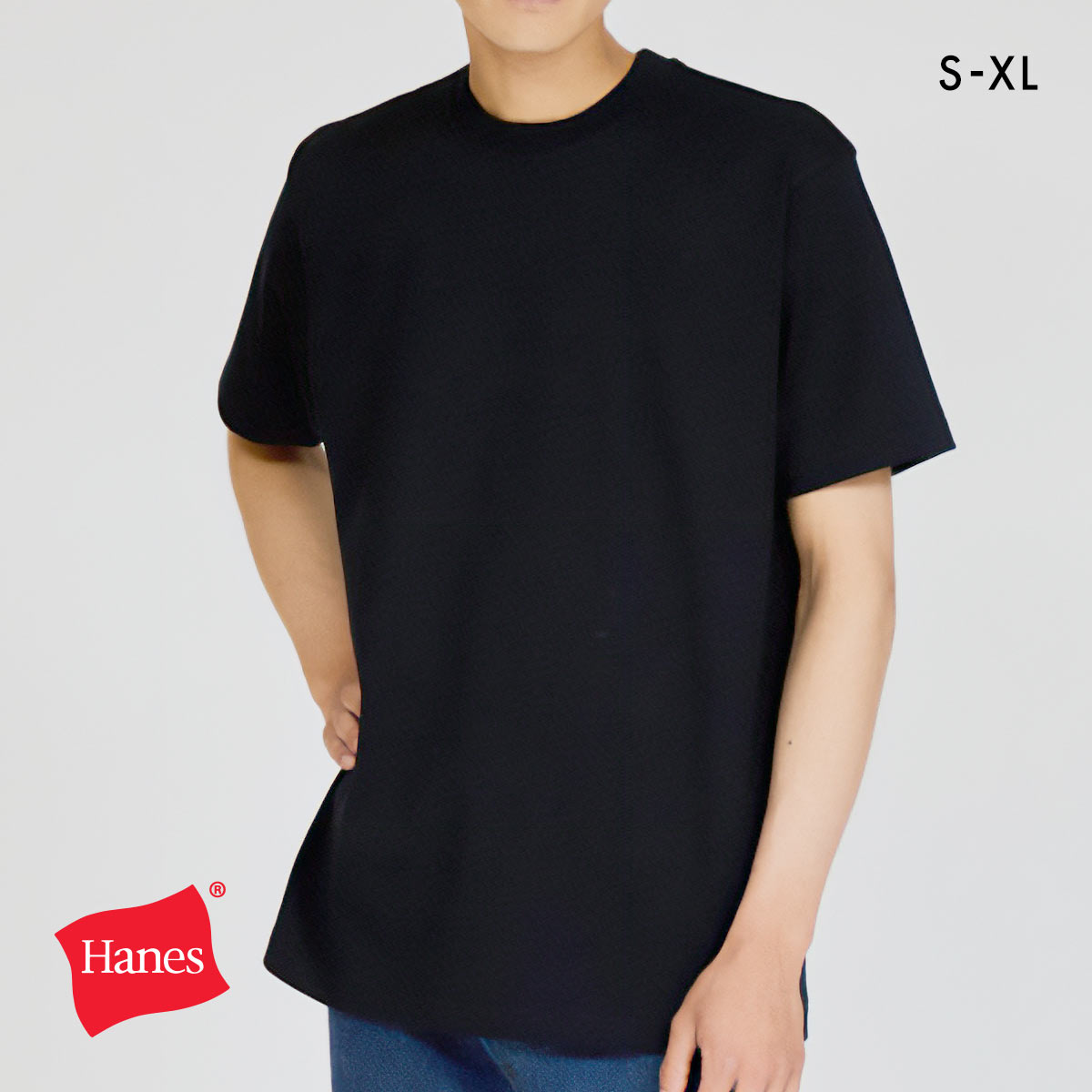 ヘインズ T-SHIRTS KURO クルーネックTシャツ メンズ インナー 半袖 黒T HM1-B201 Hanes(BK-ブラック-S)