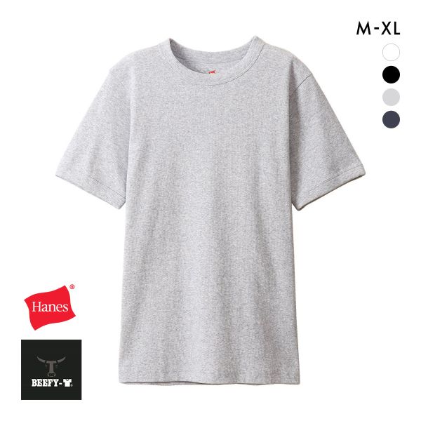 ヘインズ Tシャツ ビーフィー BEEFY リブ クルーネック メンズ トップス インナー 半袖 大きいサイズ HM1-R103 Hanes