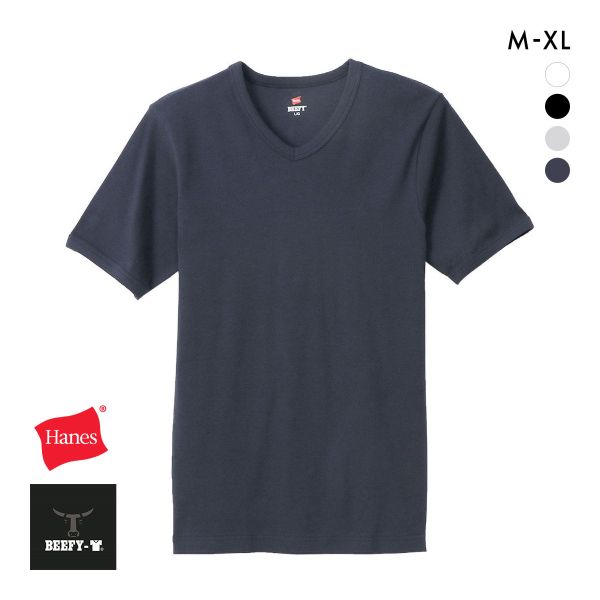 ヘインズ Tシャツ ビーフィー BEEFY リブ Vネック メンズ トップス インナー 半袖 大きいサイズ HM1-T102 Hanes