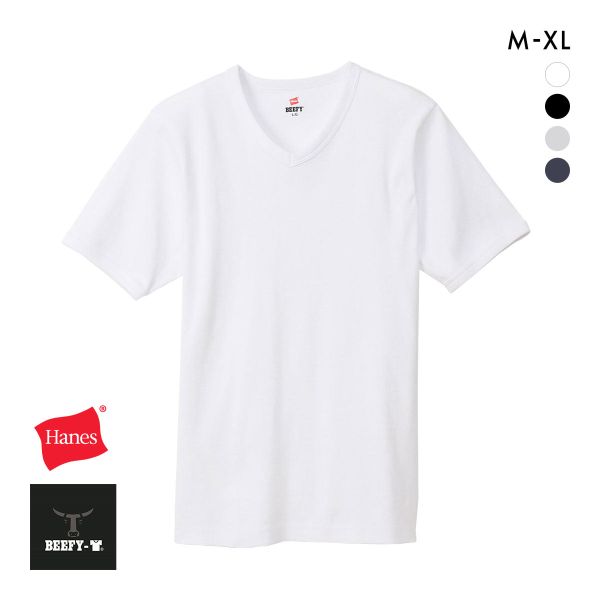 ヘインズ Tシャツ ビーフィー BEEFY リブ Vネック メンズ トップス インナー 半袖 大きいサイズ HM1-T102 Hanes