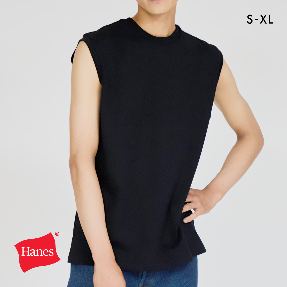 ヘインズ T-SHIRTS KURO スリーブレスTシャツ メンズ インナー 半袖 黒T HM3-B201 Hanes(BK-ブラック-S)