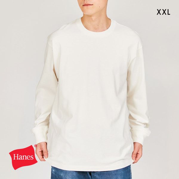 ヘインズ Hanes SHIRO クルーネック ロングスリーブ Tシャツ XXLサイズ レディース メンズ インナー 長袖 白T HM4-A201 大きいサイズ HM4-D201