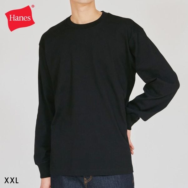 ヘインズ Hanes KURO クルーネック ロングスリーブ Tシャツ XXLサイズ メンズ レディース インナー 長袖 黒T HM4-C201