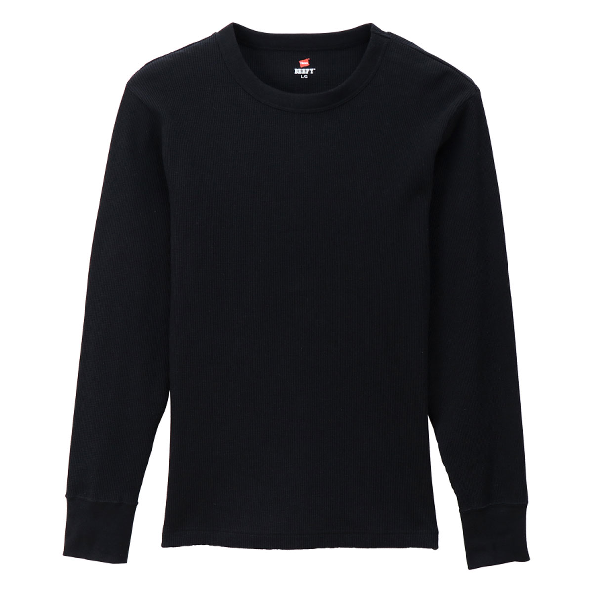ヘインズ Hanes BEEFY サーマル 長袖 シャツ クルーネック ロングスリーブ Tシャツ メンズ(BK-ブラック-S)