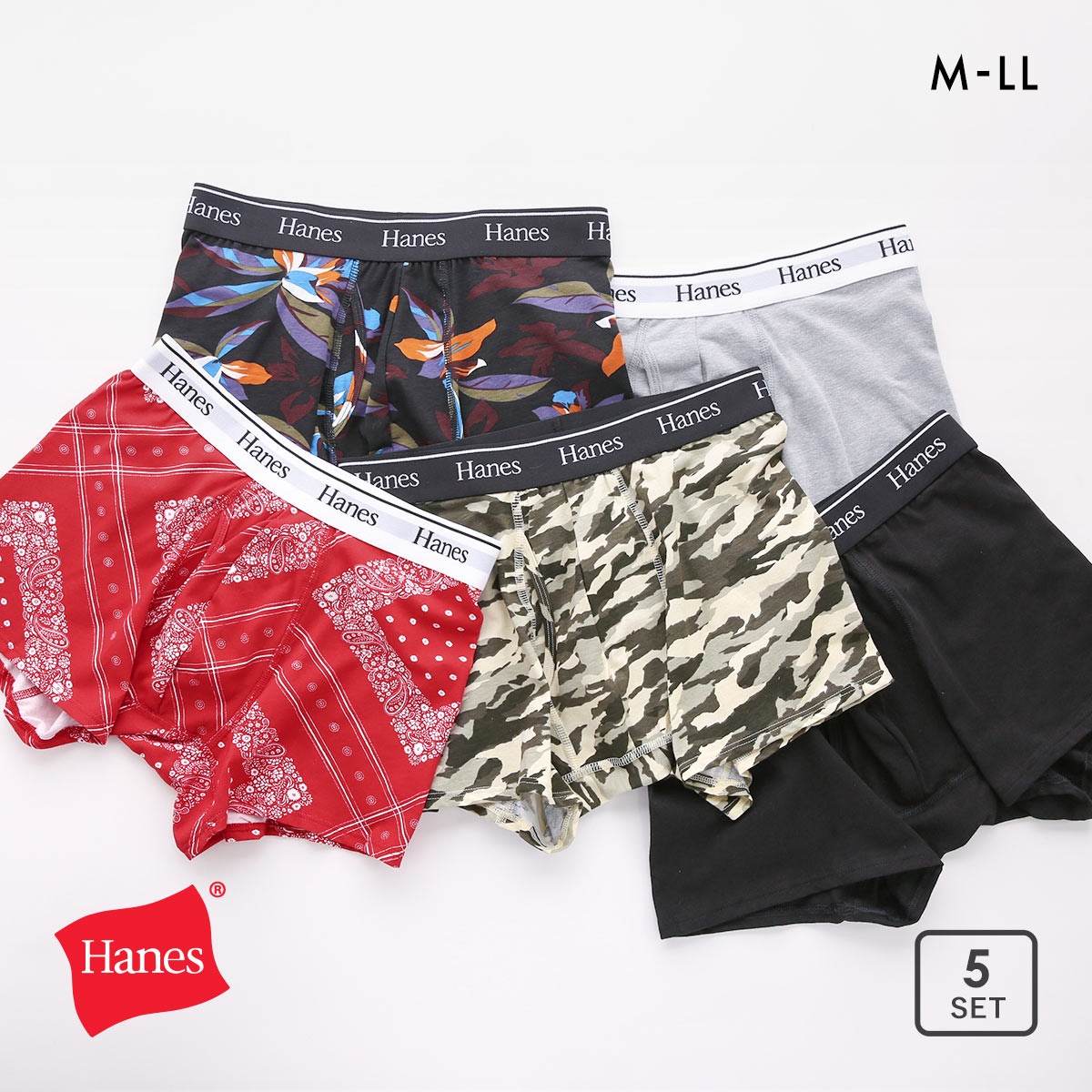 ヘインズ Hanes ボクサーブリーフ 柄がわかる福袋 5枚セット メンズ(Aset-M)