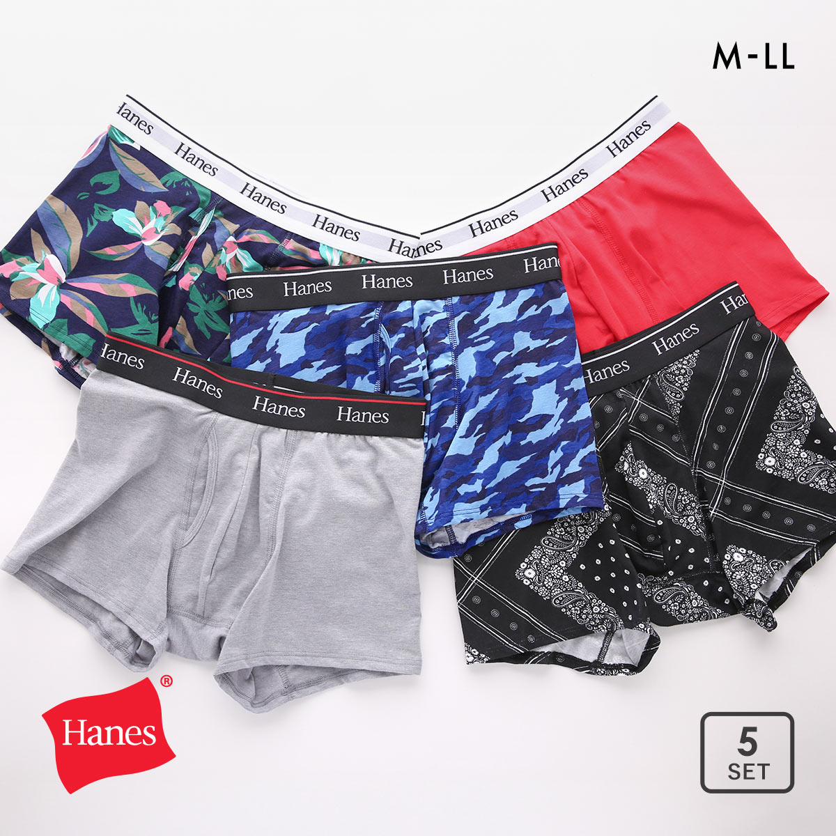 ヘインズ Hanes ボクサーブリーフ 柄がわかる福袋 5枚セット メンズ(Bset-M)