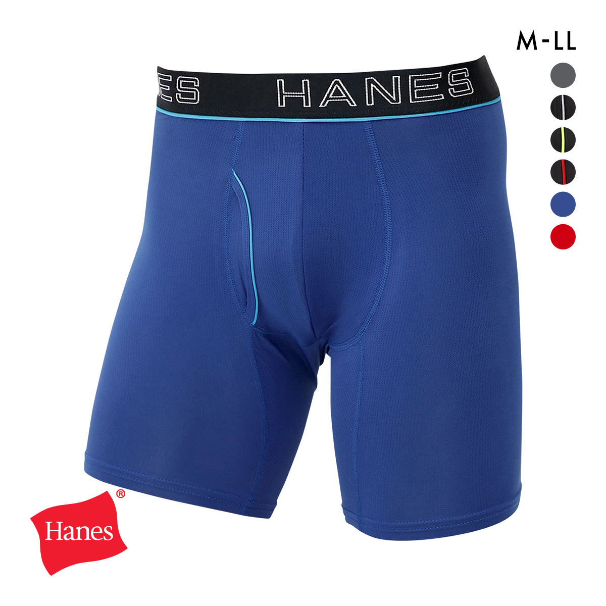 ヘインズ Hanes COMFORT FLEX FIT メッシュ ボクサーパンツ メンズ 前あき HM6EQ102 カンガルーポーチ設計(BU-ブルー-M)