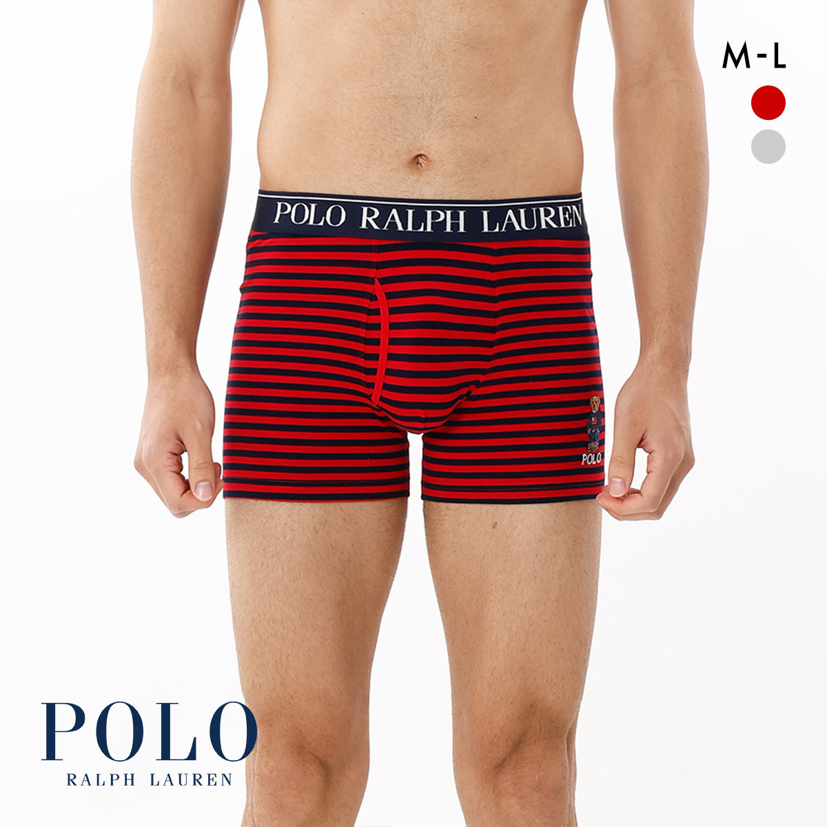 ポロ ラルフ ローレン Stripe Core Flag Sweater Bear Embroidery ボクサーパンツ 前あき メンズ アンダーウェア POLO RALPH LAUREN(RE-レッド-M)