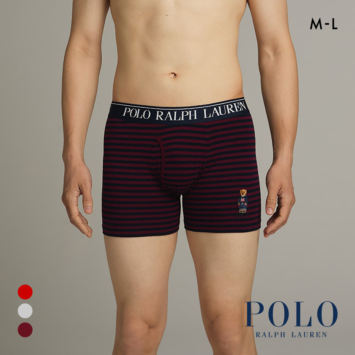 ポロ ラルフ ローレン Stripe Core Flag Sweater Bear Embroidery ボクサーパンツ 前あき メンズ アンダーウェア POLO RALPH LAUREN(BO-ボルドー-M)