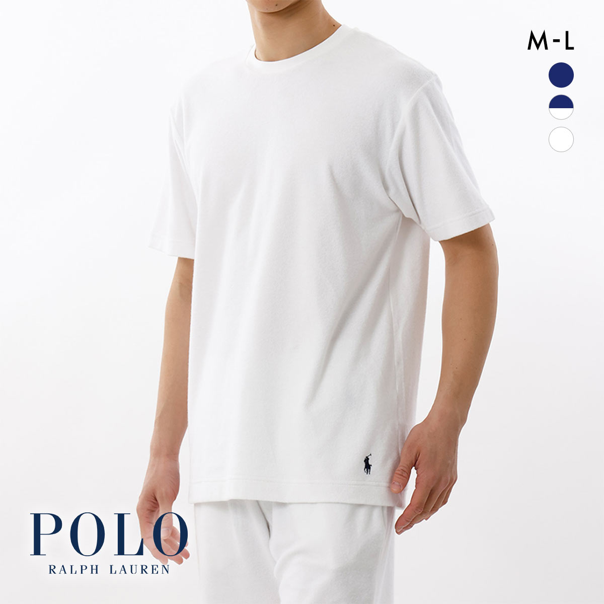 ポロ ラルフ ローレン Terry Cloth Crew Neck Short Sleeve クルーネック Tシャツ 半袖 メンズ スリープウェア POLO RALPH LAUREN(WH-ホワイト-M)