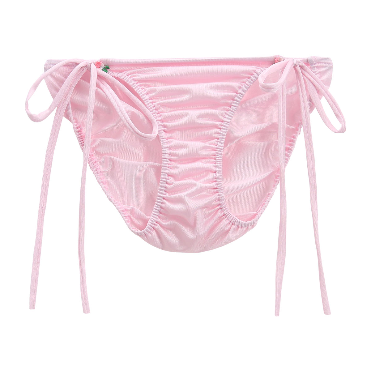 Fany 紐パン ショーツ セクシー フラワーモチーフ付き 横紐(薄ピンク-M)