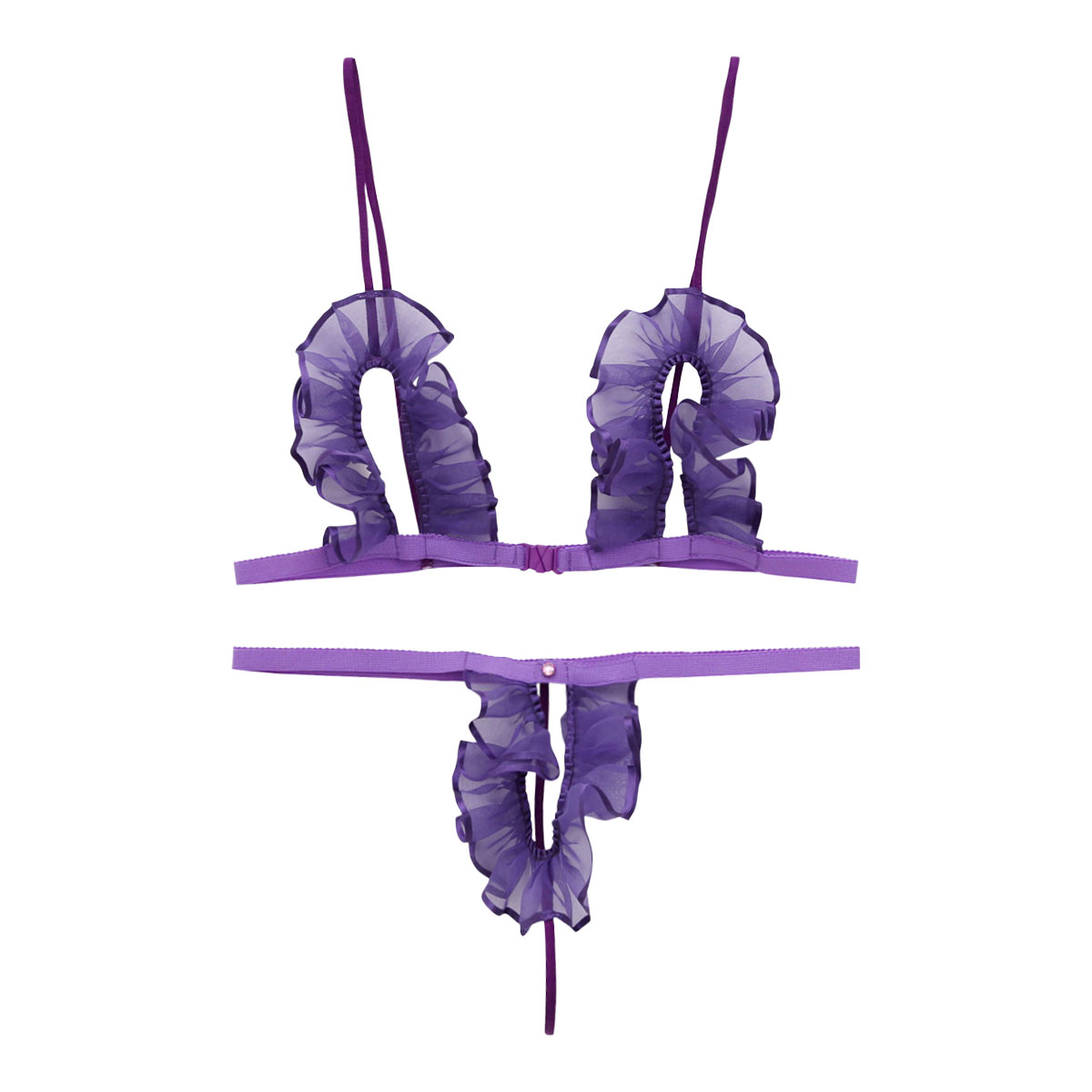 シースルー極小オープンクロッチブラセット(パープル-F)