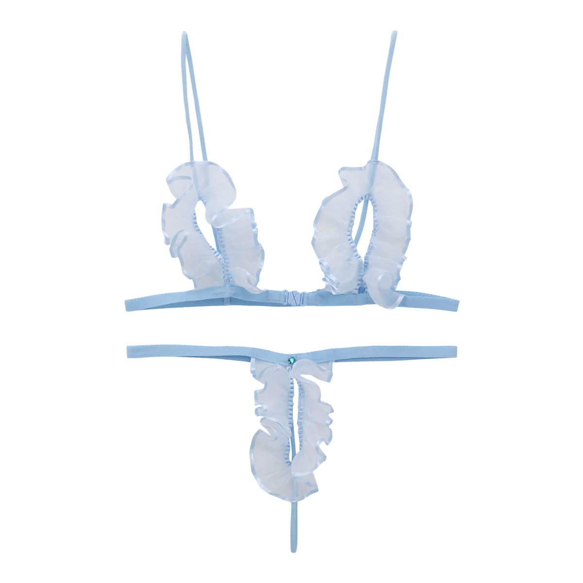 シースルー極小オープンクロッチブラセット(ブルー-F)