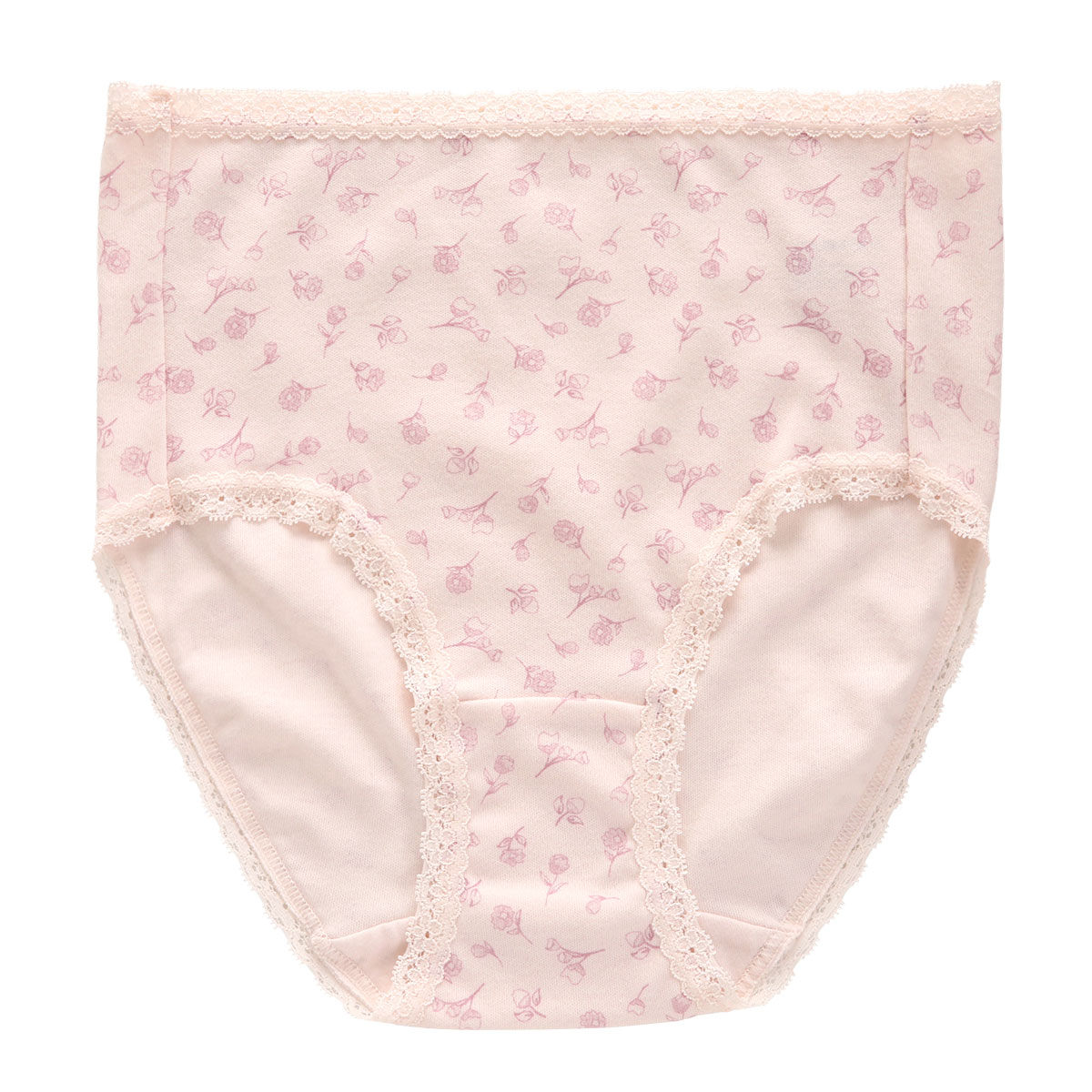 はきこみ深め 綿100％ ウエストレース フラワープリント リラックス スタンダード ショーツ M L LL 単品(PI-ピンク-M)