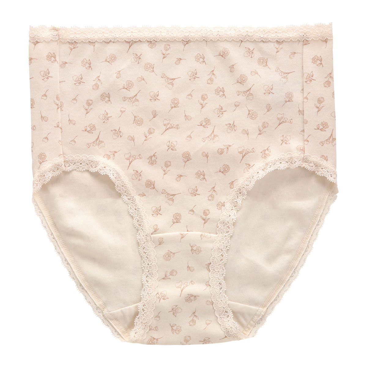 はきこみ深め 綿100％ ウエストレース フラワープリント リラックス スタンダード ショーツ M L LL 単品(BE-ベージュ-M)