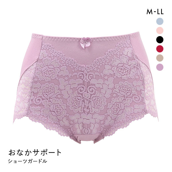 ショーツガードル おなかおさえ機能つき 脇丈深め すっぽり 足口レース 綿混 サポート